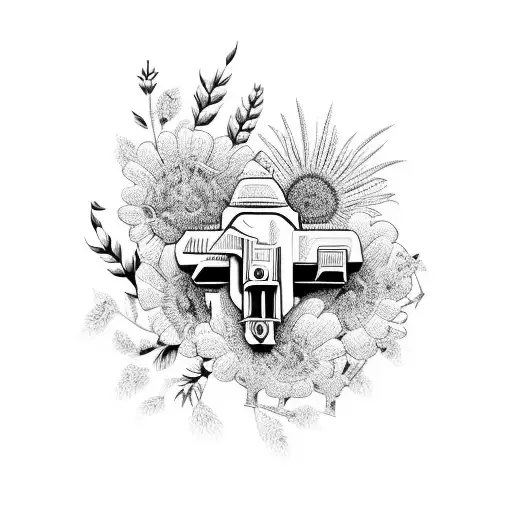A Detailed Gun Surrounded By Wildflowers And Wildlife