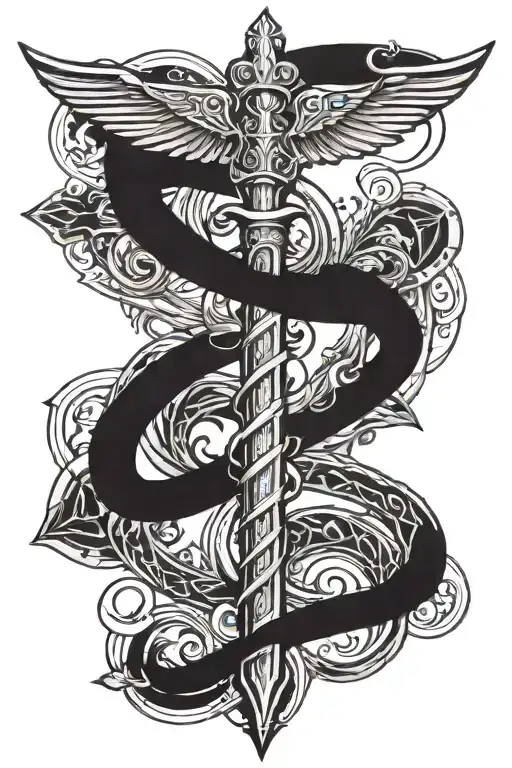 Caduceus With Staff As A Sword
