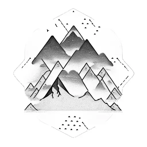 Create A Tattoo Of A Passport Stamp With The Outline Of A Mountain Range Inside