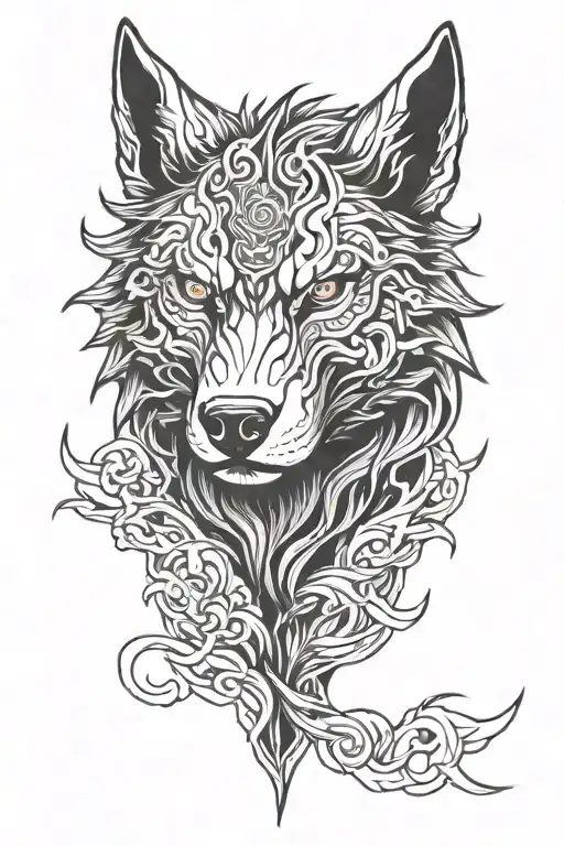 Evil Looking Wolf Nihonga Style