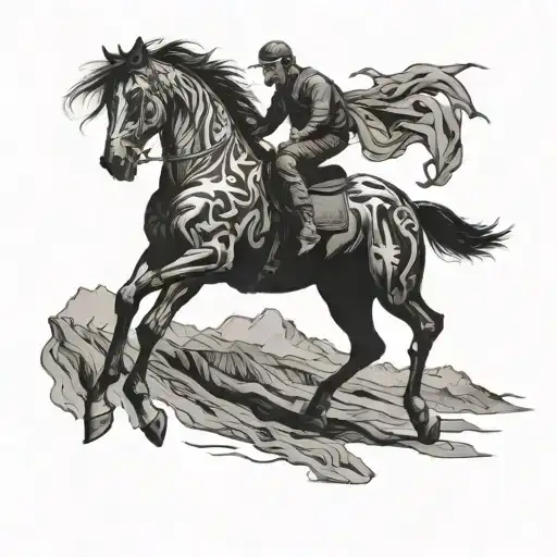 Horse With Man Looking