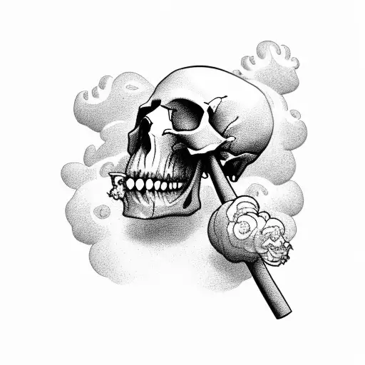 Skull Smoking Blunt Blows Clouds Of Smoke In The Shape Of Chinese Clouds