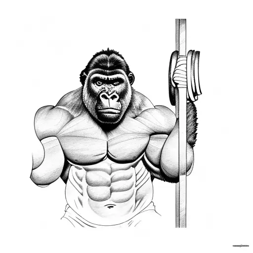 A Powerful Silverback Gorilla Lifting Weights In A Powerlifting Pose