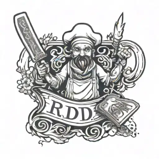 Evil Cook Holding A Knife And Two Cards With The Letters R And D Written On Them