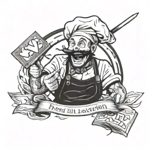 Evil Chef Laughing And Holding A Knife And Two Cards With The Words Rd