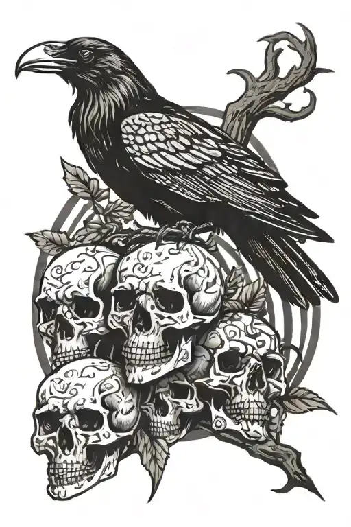 Raven On Skulls With Reaper Silohuette