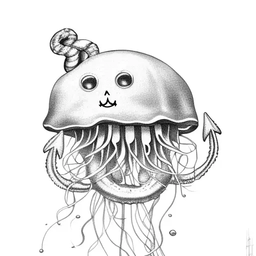 Jellyfish With Anchor Photorealistic Fineline