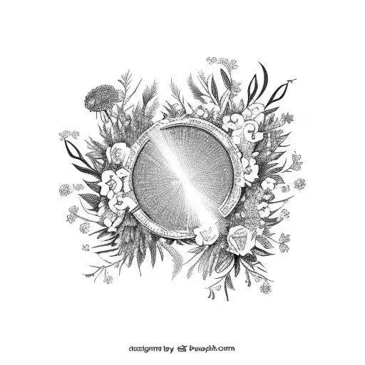 A Guitar Surrounded By A Wreath Of Flowers