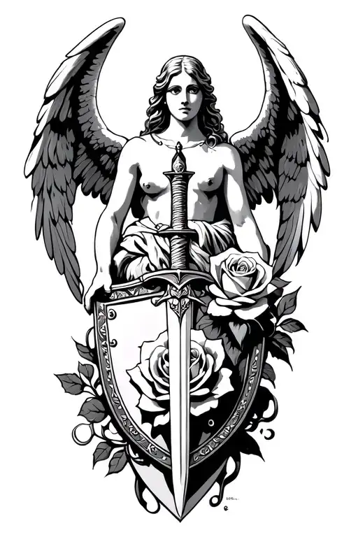 Guardian Angel With A Sword And Rose Sheild