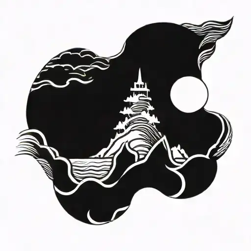 Ocean Serenity Scene With Island Mountains In The Distance