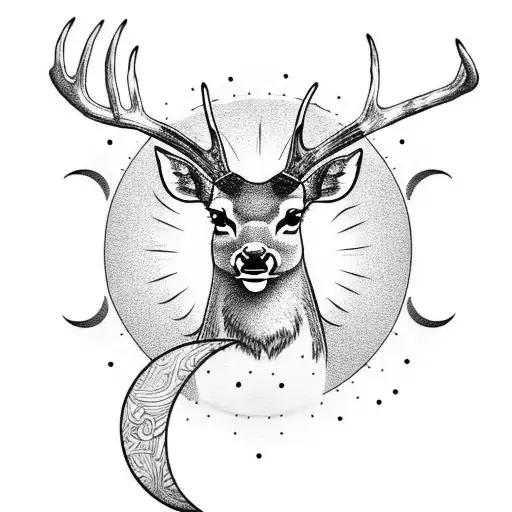 Deer With Sun And Moon