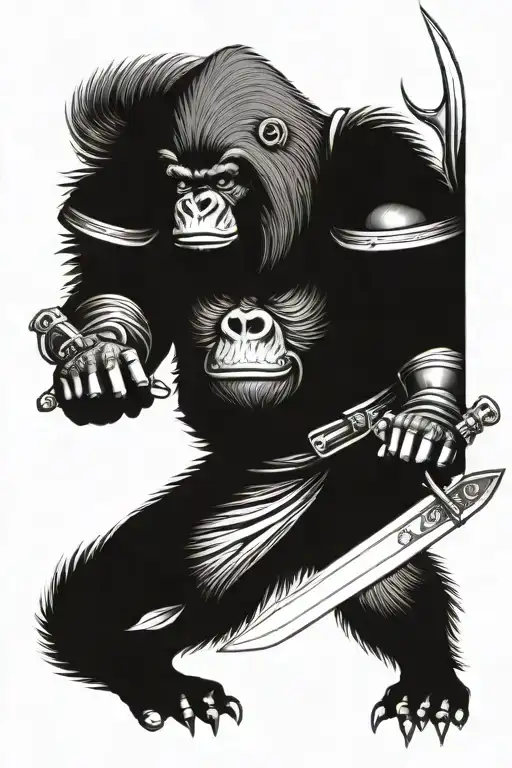 Gorilla In Armor With Sword And Helmet In Japanese Style