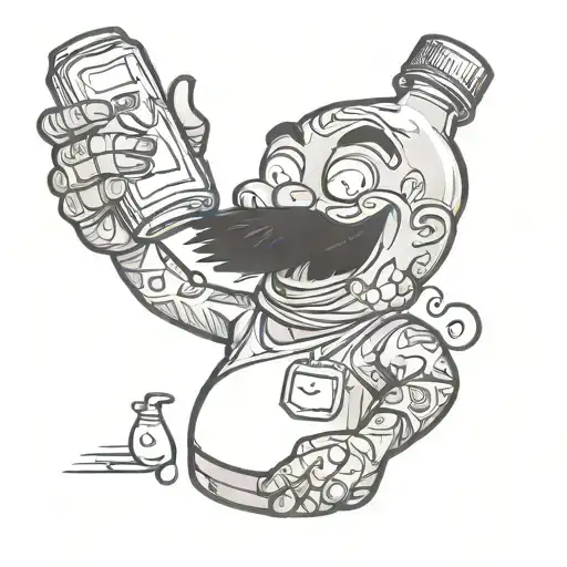 Clear Plastic Water Bottle Cartoon Character Holding Handle Of Vodka