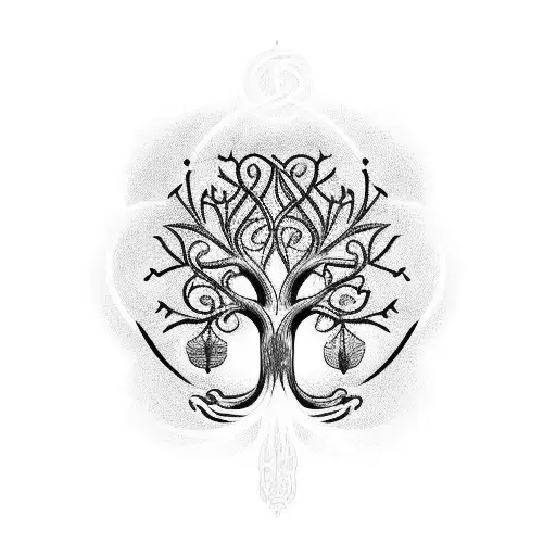 A Tree Of Life Intertwined With Medieval Symbols And Creatures