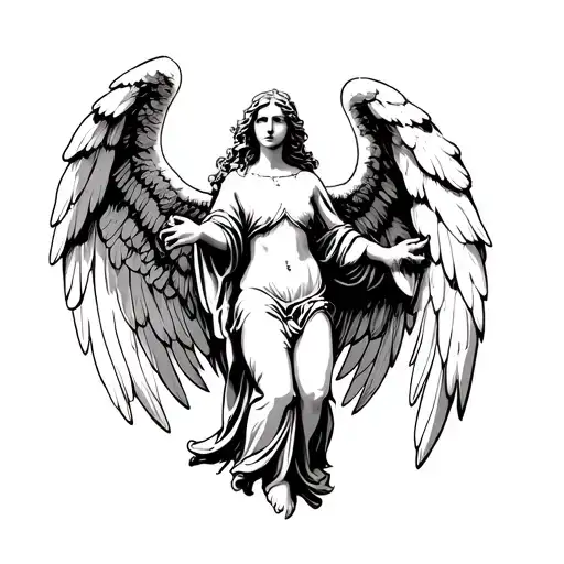 Angel With Spread Wings Looking