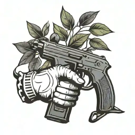 A Minimalist Tattoo Of A Fighter's Gloves Holding An Olive Leaf And An Ak47 Gun