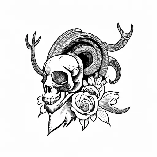 Ram With Skull And Flowers