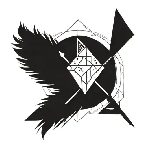 Arrow With A Feather At The End And Geometric Shapes In The Middle Of The Arrow