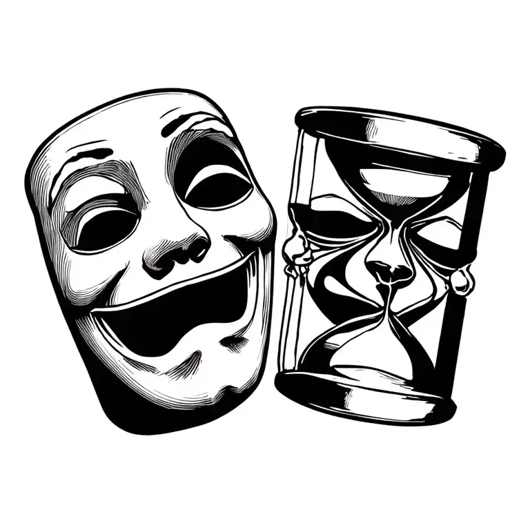 Comedy Tragedy Mask Hourglass In The Middle