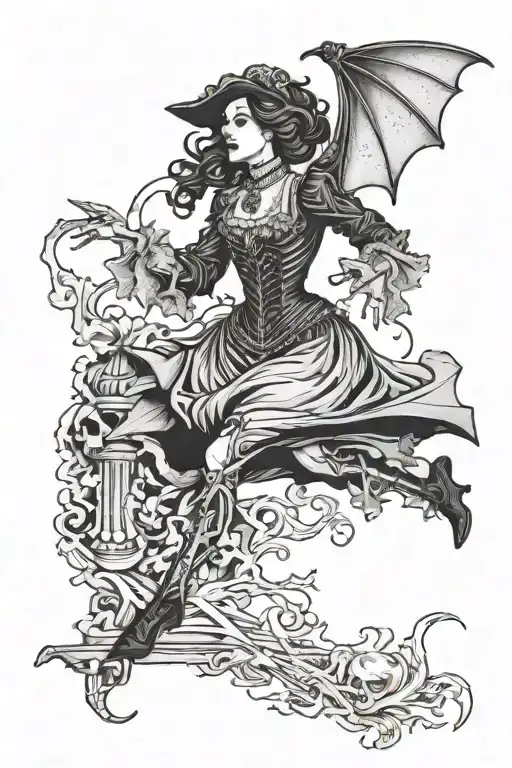Victorian Style Woman Running From Skeleton Bat