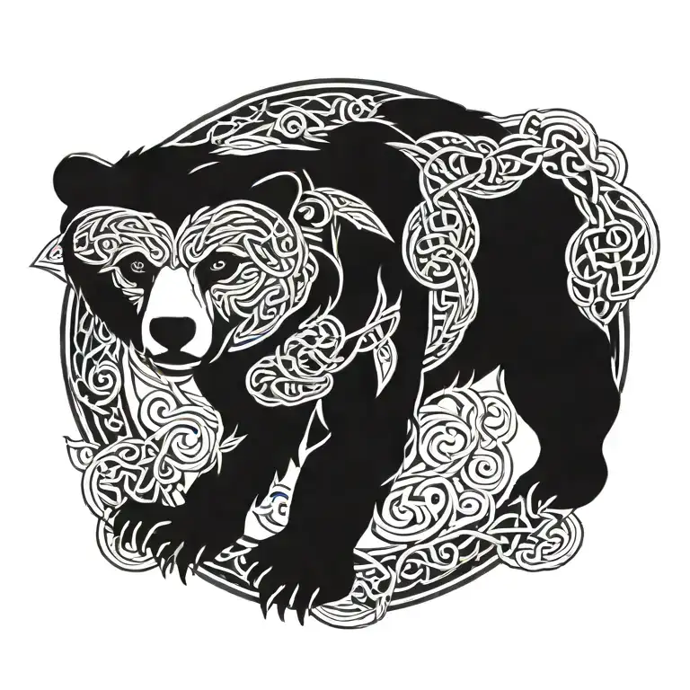 Intricate Celtic Knotwork Design Incorporating A Bear Motif