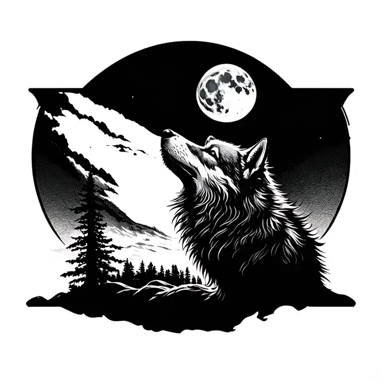 Adult Wolf Howling At The Moon
