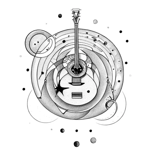 A Celestial Guitar Player Surrounded By Planets And Stars