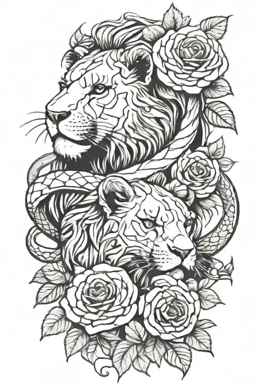 Lion Snake And Roses
