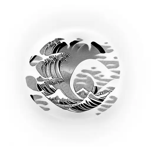 Combine Delicate Lotus Flower With The Iconic Great Wave Off Kanagawa