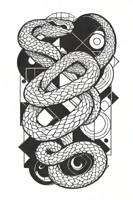 Psychedelic Snake Intertwined With Abstract Geometric Shapes