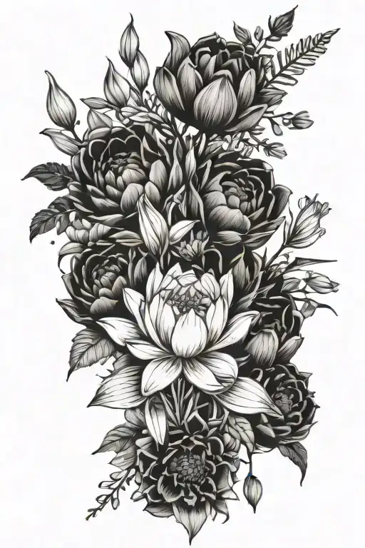 Bouquet Water Lily Gladiolus Aster And Cosmos Flowers