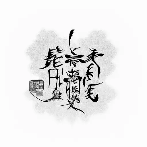 A Chinese Calligraphy Of The Word 'Freedom' Intertwined With A Bouquet Of Wildflowers