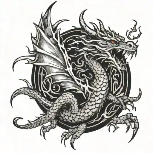 Dragon Spiriling Around Biceps Firing Forearm With Phoenix On It