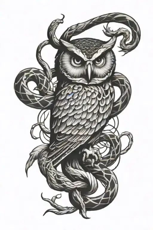 Owl Killing Snake Intertwined