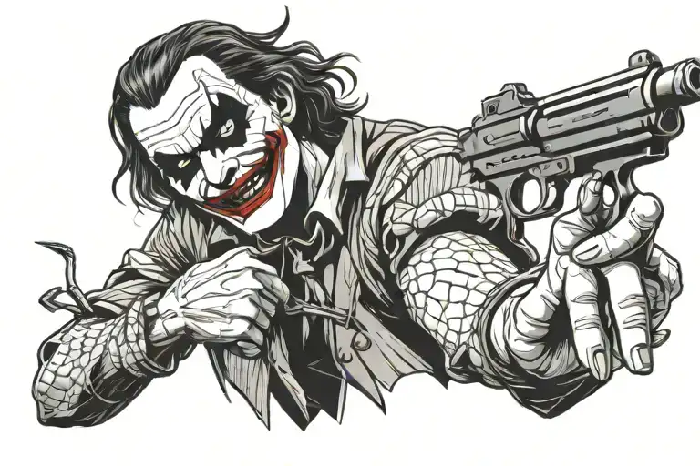 Joker With Spider On The Arm With Gun And Knife