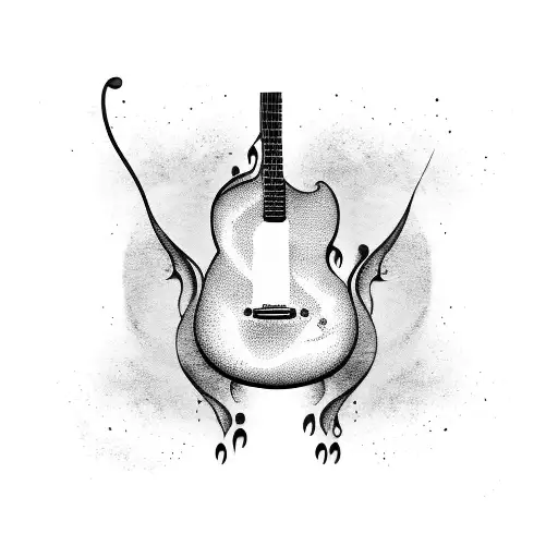 An Abstract Design Of A Guitar Melting Into A Pool Of Liquid Music
