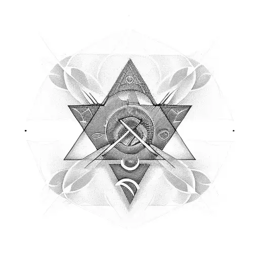 Dove And Death Symbol In The Middle Of Geometric Abstract Circles And Triangles