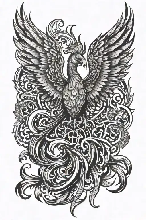 Symetrical Phoenix Wings Sweeping Down