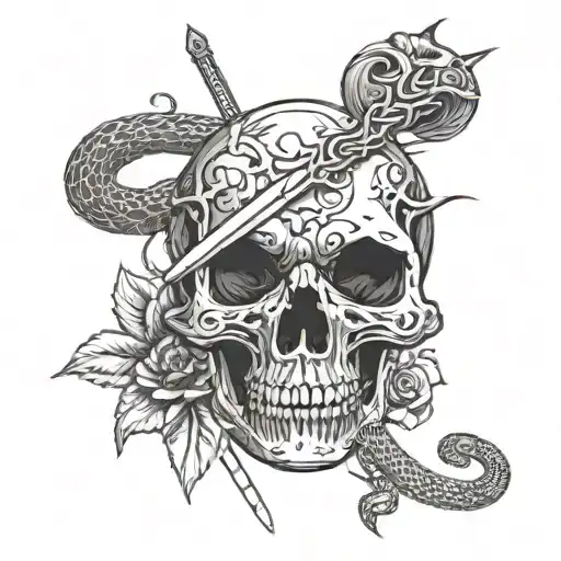A Sword In A Skull And A Snake Wrapped Around It