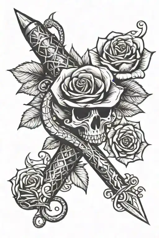 Dagger With Snake And Rose Around It