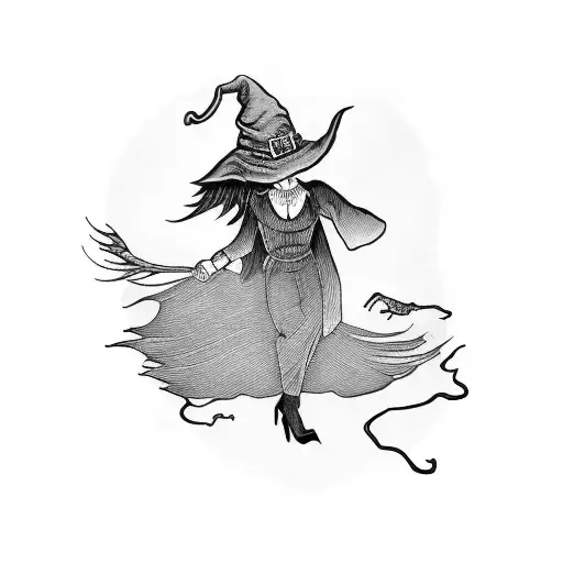 Witch Flying In A Broom