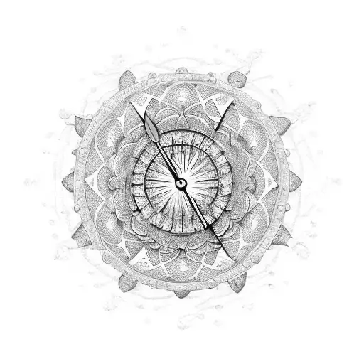 Sand Clock With Earth And Sea And Land And Wind Elements Intertwined In A Mandala Pattern
