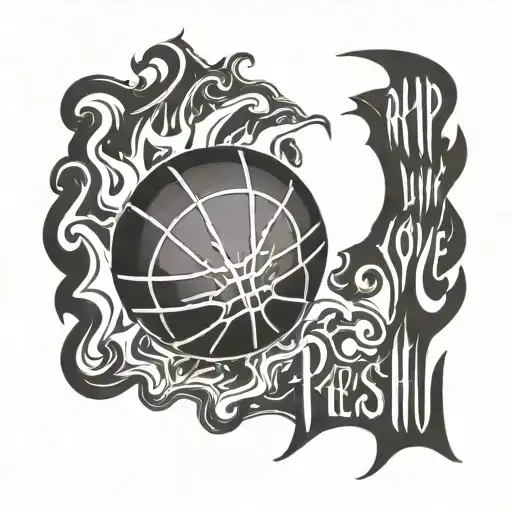 Flaming Basketball With Text Saying Rip Love You Tesh