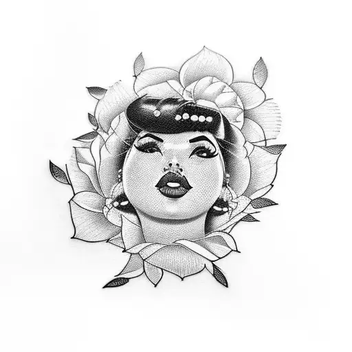 Pin Up Of A Chubby Indian Woman Laying On A Bed Of Black Dahlia Flowers
