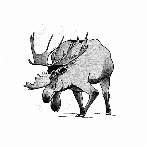 Moose Drinking From A Stream With A Mountainish Background