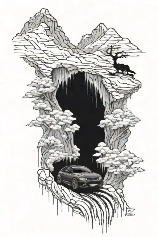 Bmw M2 Driving Along Mountain Serpentines With A Waterfall In The Background At Night