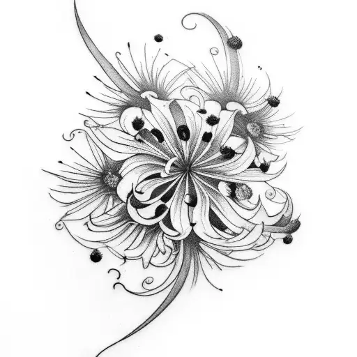 A Black Tattoo With Agapanthus And Bee