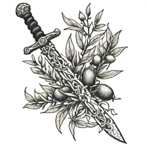 Olive Branch Wrapped Around A Sword