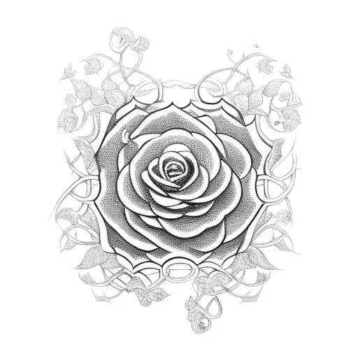 Incorporate Religious Symbols Intertwined With Vines And Flowers To Represent Faith And Growth