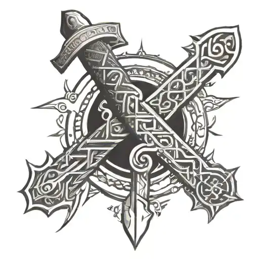 Runes And Sword With Blade Handle